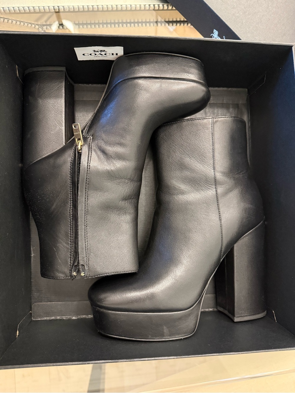Coach Black Leather Platform  IONA Ankle Boots